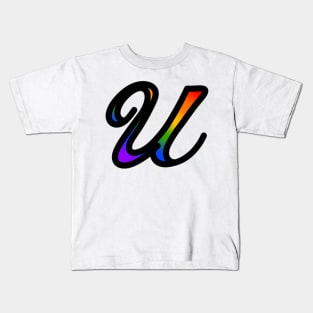 Rainbow Cursive Letter U Kids T-Shirt